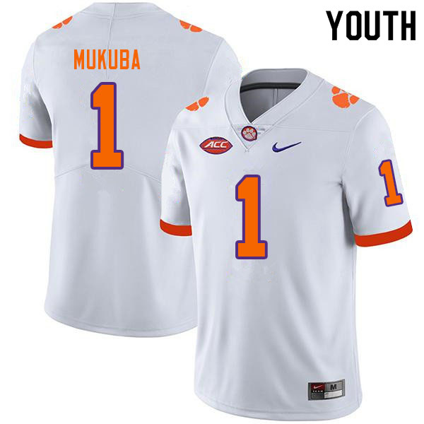 Youth #1 Andrew Mukuba Clemson Tigers College Football Jerseys Sale-White - Click Image to Close
